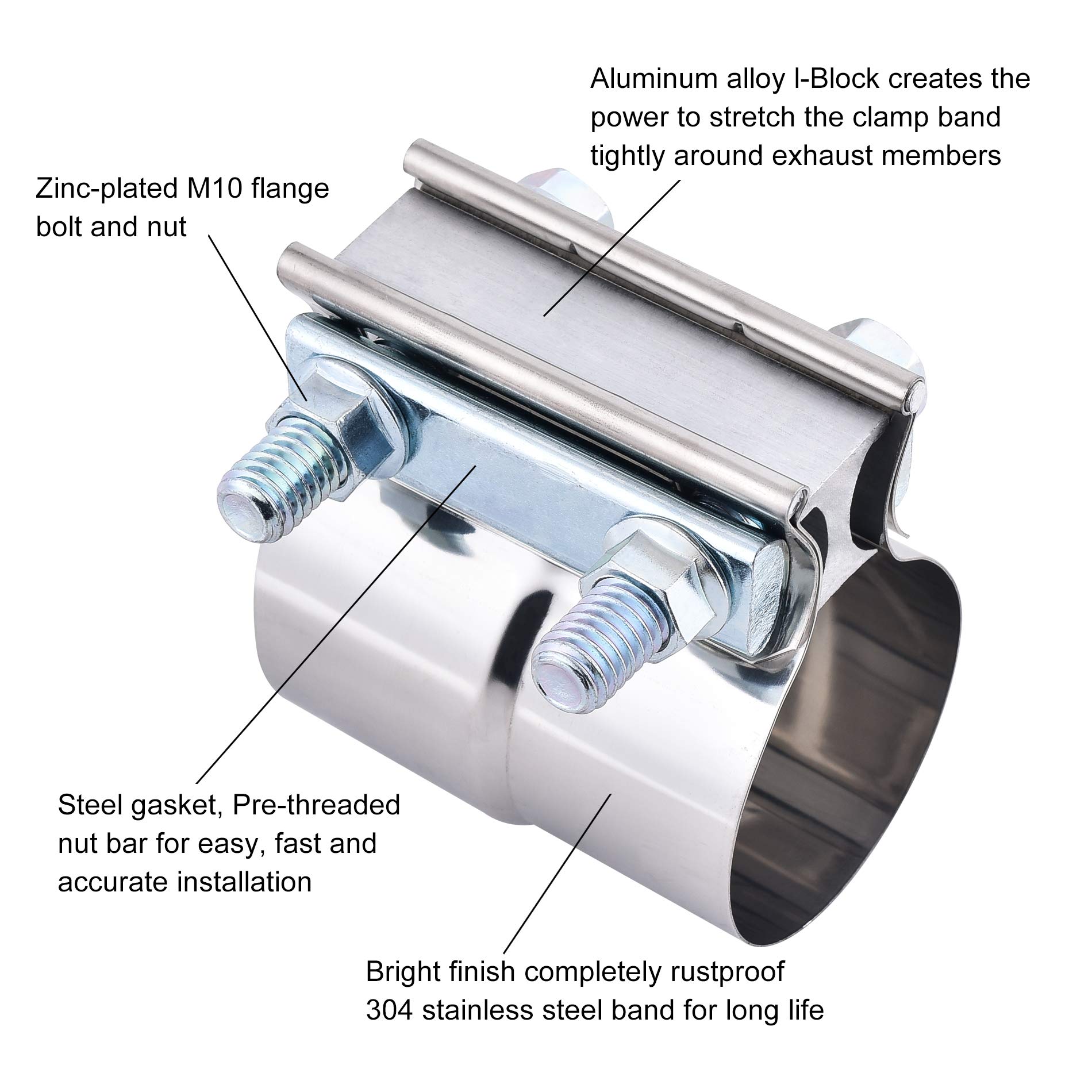 ZFBB2.25" Lap Joint Band Clamp Exhaust Clamps Pipe Repair Parts Stainless Steel - Image 3