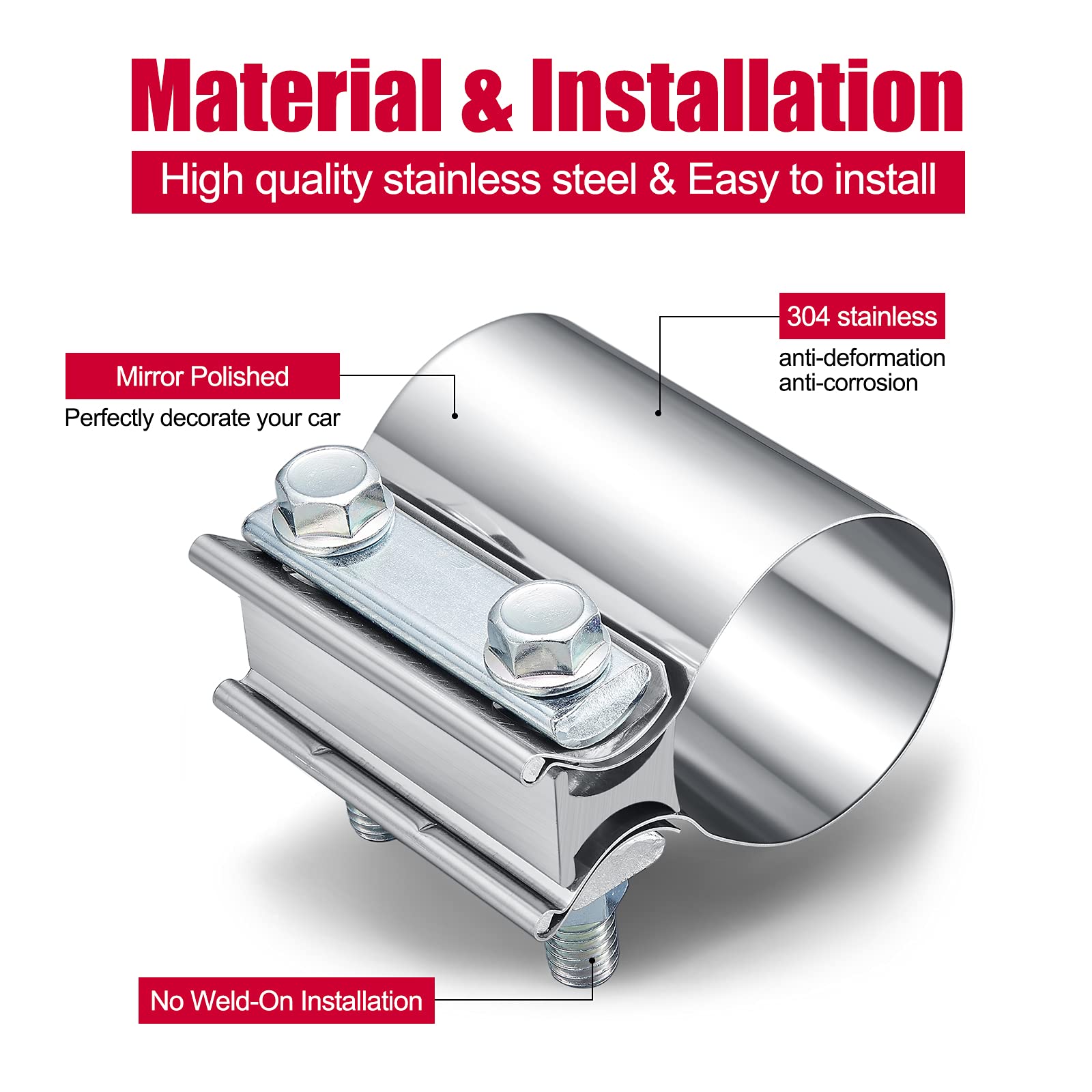 SYKRSS 2.25"Stainless Steel Butt Joint Exhaust Seal Band Clamp - Image 5