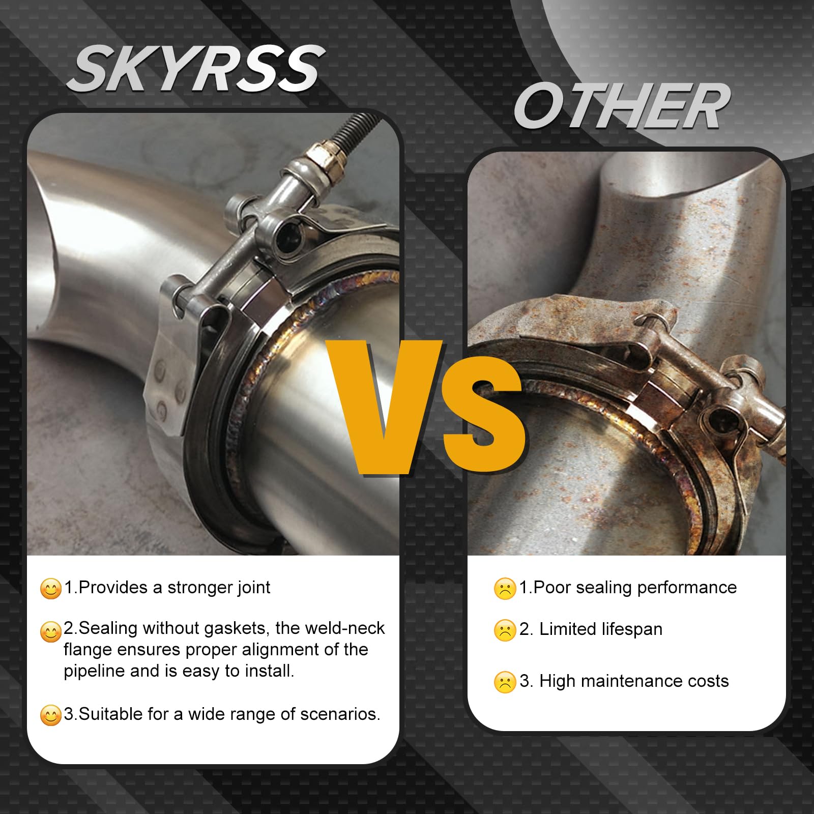 SYKRSS 2.5" Universal Stainless Steel V Band Clamp Flat Flange Kit Assembly (2.5inch, 2PCS) - Image 4