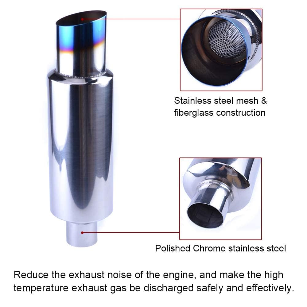SYKRSS 2 inch Inlet Muffler Exhaust 2" to 3" Exhaust Muffler Resonator Tailpipe Tips 14.8" Length Tail Muffler with Blue Burnt Exhaust Tip Fit For Car Truck - Image 3