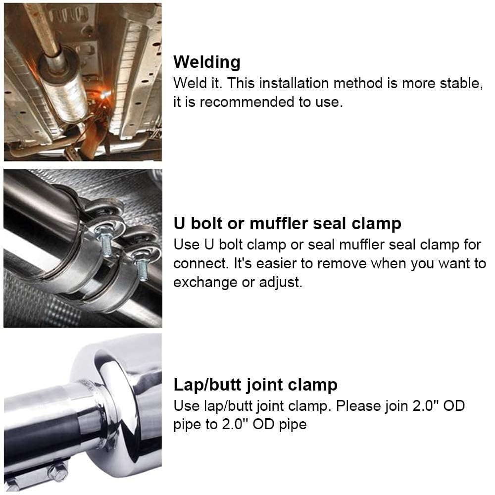 SYKRSS 2 inch Inlet Muffler Exhaust 2" to 3" Exhaust Muffler Resonator Tailpipe Tips 14.8" Length Tail Muffler with Blue Burnt Exhaust Tip Fit For Car Truck - Image 4