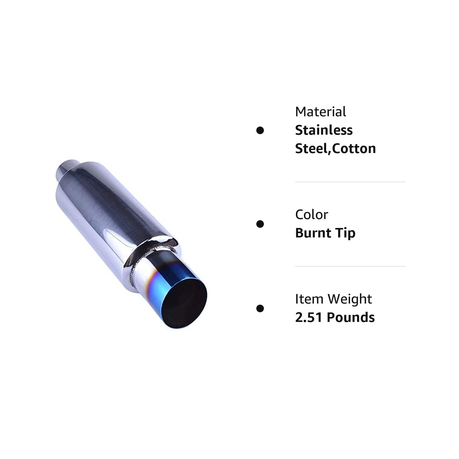 SYKRSS 2 inch Inlet Muffler Exhaust 2" to 3" Exhaust Muffler Resonator Tailpipe Tips 14.8" Length Tail Muffler with Blue Burnt Exhaust Tip Fit For Car Truck - Image 7