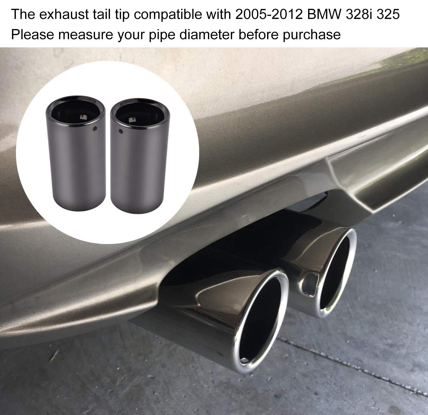 SYKRSS Exhaust Muffler Tail Pipe Tips Pair Compatible with 2005-2012 BMW 325i 328i, Black - Image 6