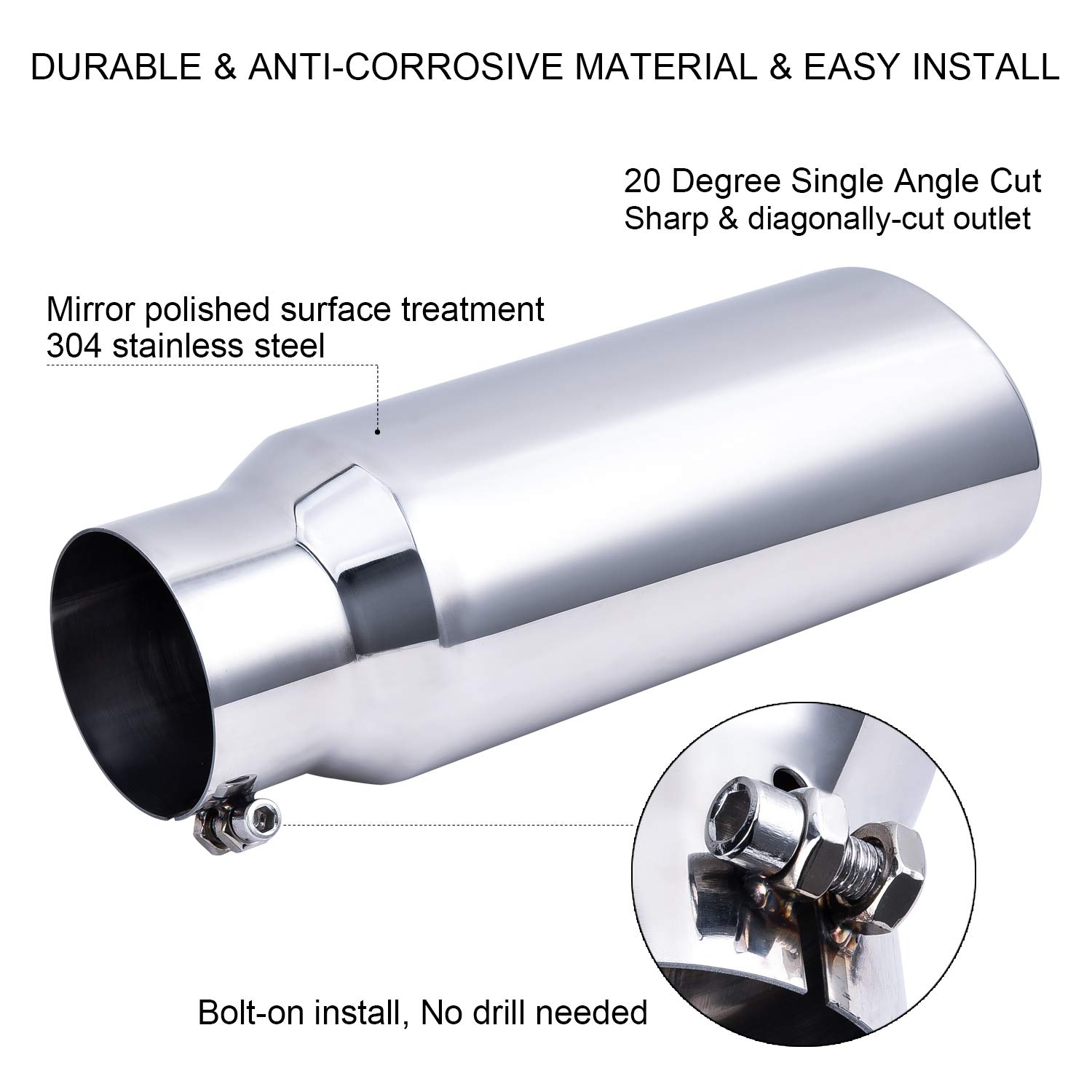 SYKRSS Exhaust Tip 3"Inlet 4"Outlet 12" Length Bolt On 304 Stainless Steel Diesel Exhaust Tail Pipe Muffler Tip - Image 3