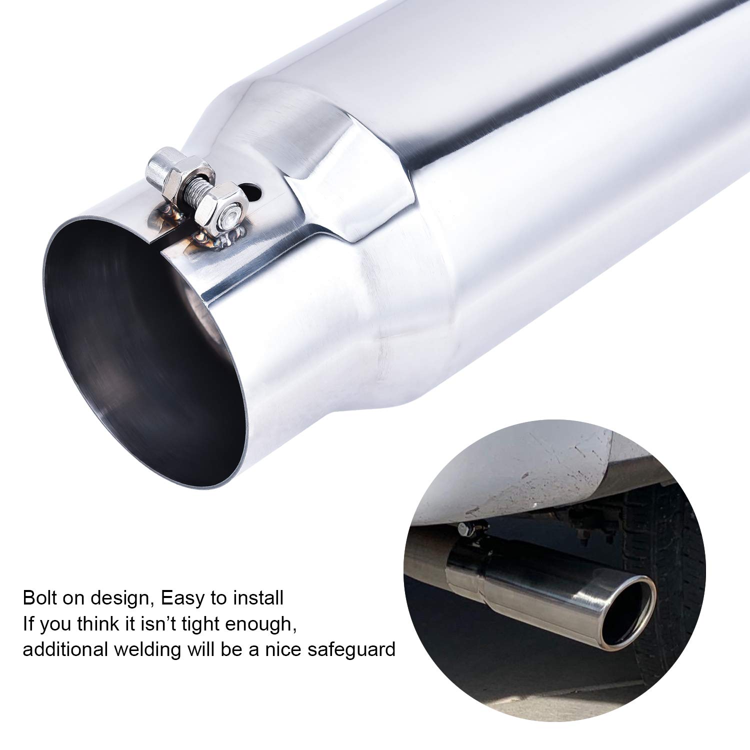 SYKRSS Exhaust Tip 3"Inlet 4"Outlet 12" Length Bolt On 304 Stainless Steel Diesel Exhaust Tail Pipe Muffler Tip - Image 5