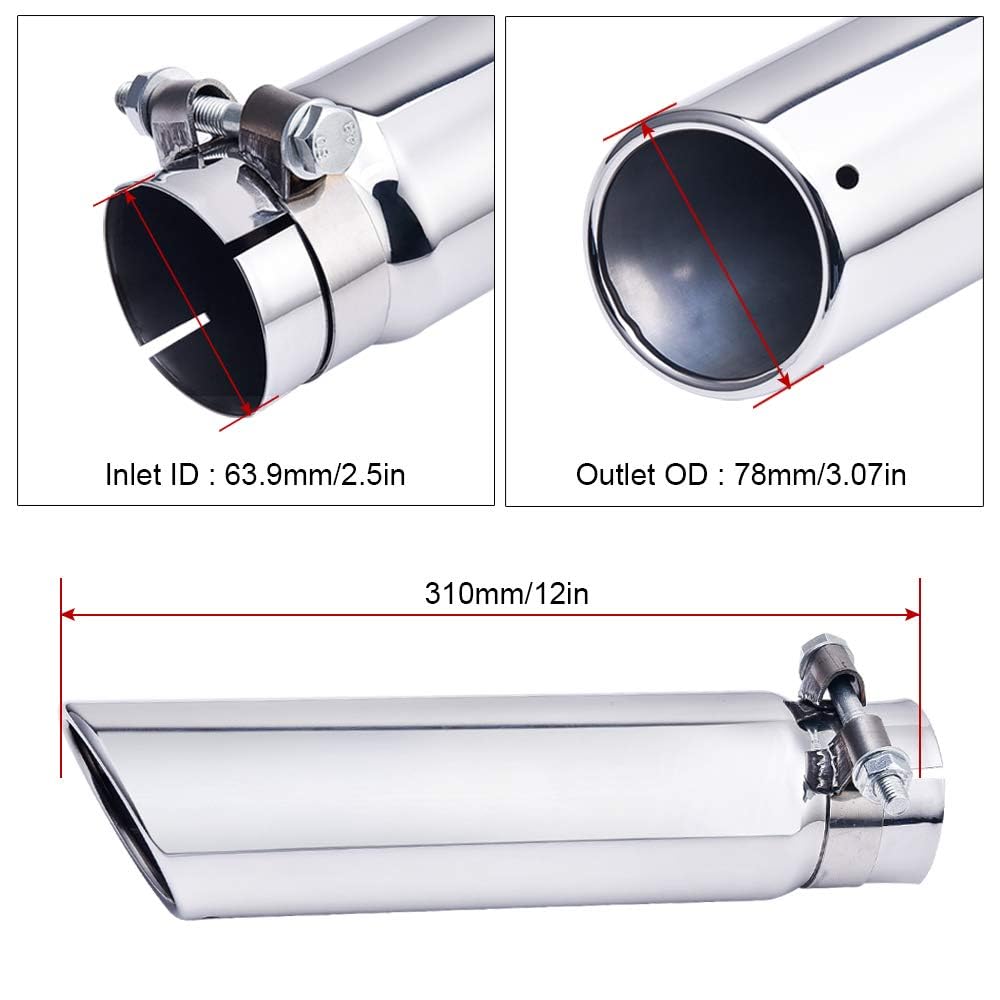 SYKRSS Exhaust Tip Universal 2.5"Inlet 3"Outlet 12" Length Bolt Clamp On Design Stainless Steel Polished Diesel Exhaust Tail Pipe Tip - Image 3