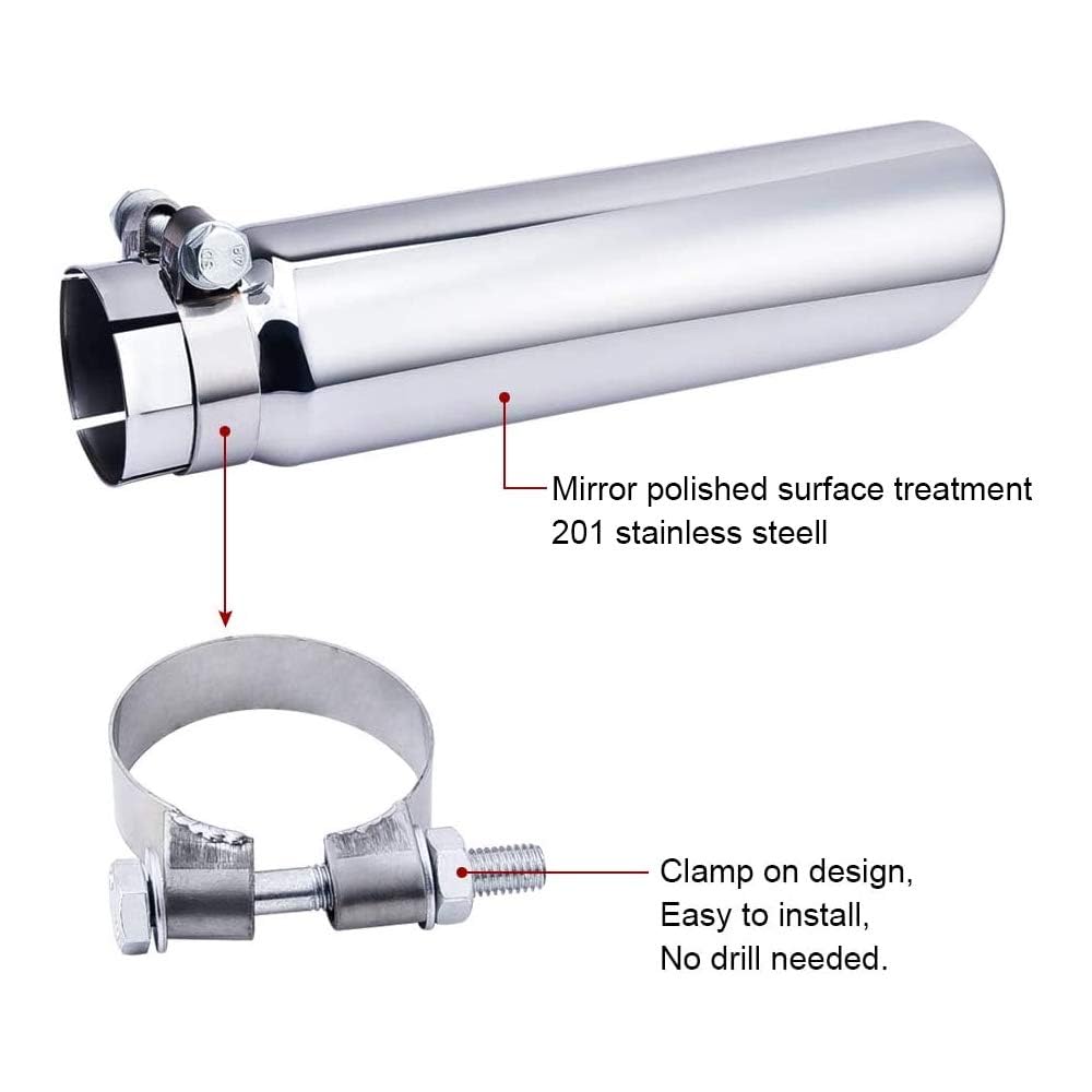 SYKRSS Exhaust Tip Universal 2.5"Inlet 3"Outlet 12" Length Bolt Clamp On Design Stainless Steel Polished Diesel Exhaust Tail Pipe Tip - Image 4