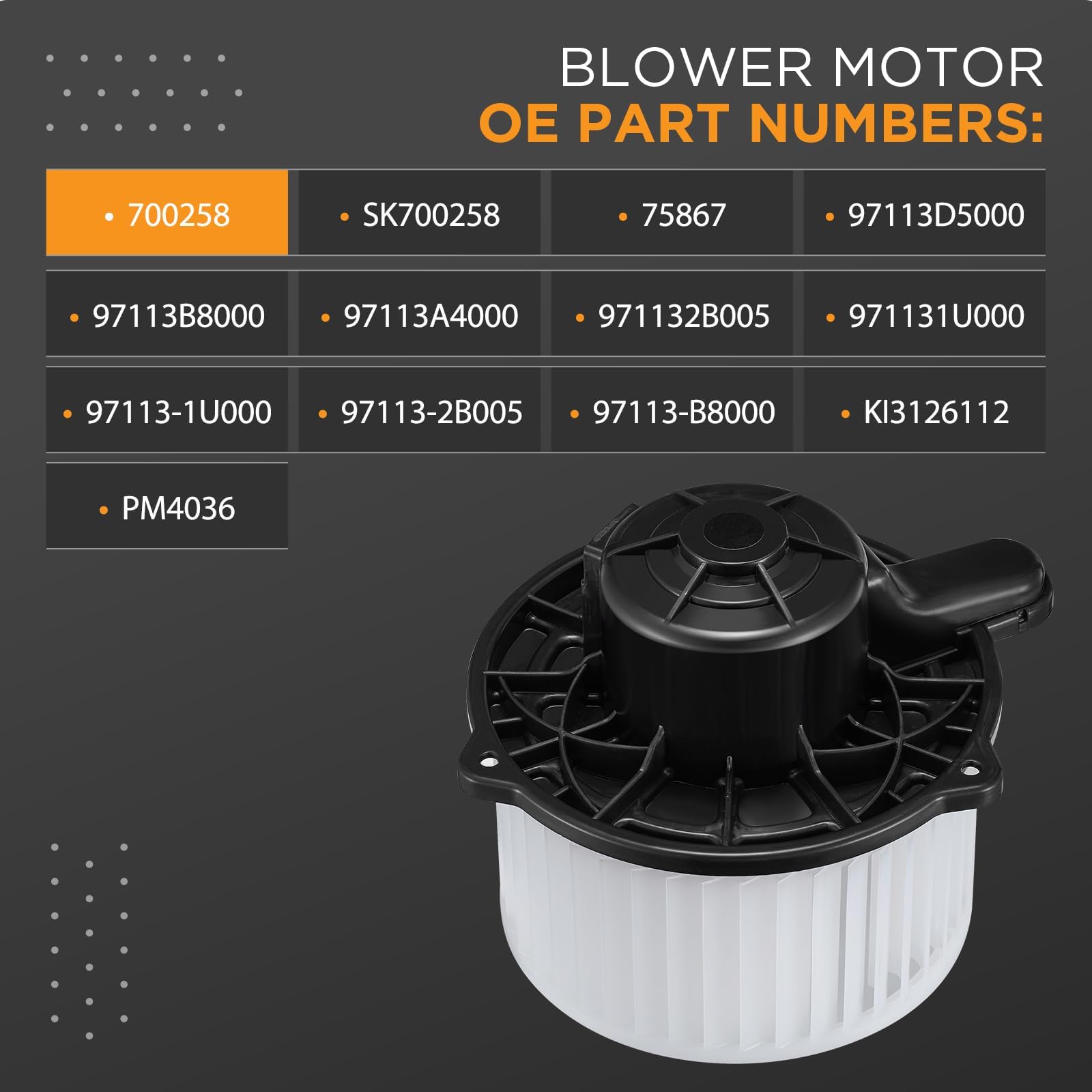 SYKRSS HVAC Blower Motor 700258 Compatible with Hyundai Compatible with Kia, Heater Blower AC Fan for Elantra Santa Fe Sport, Cadenza Optima Sedona, 75867 97113B8000 PM4036 Blower Motor Assembly - Image 3