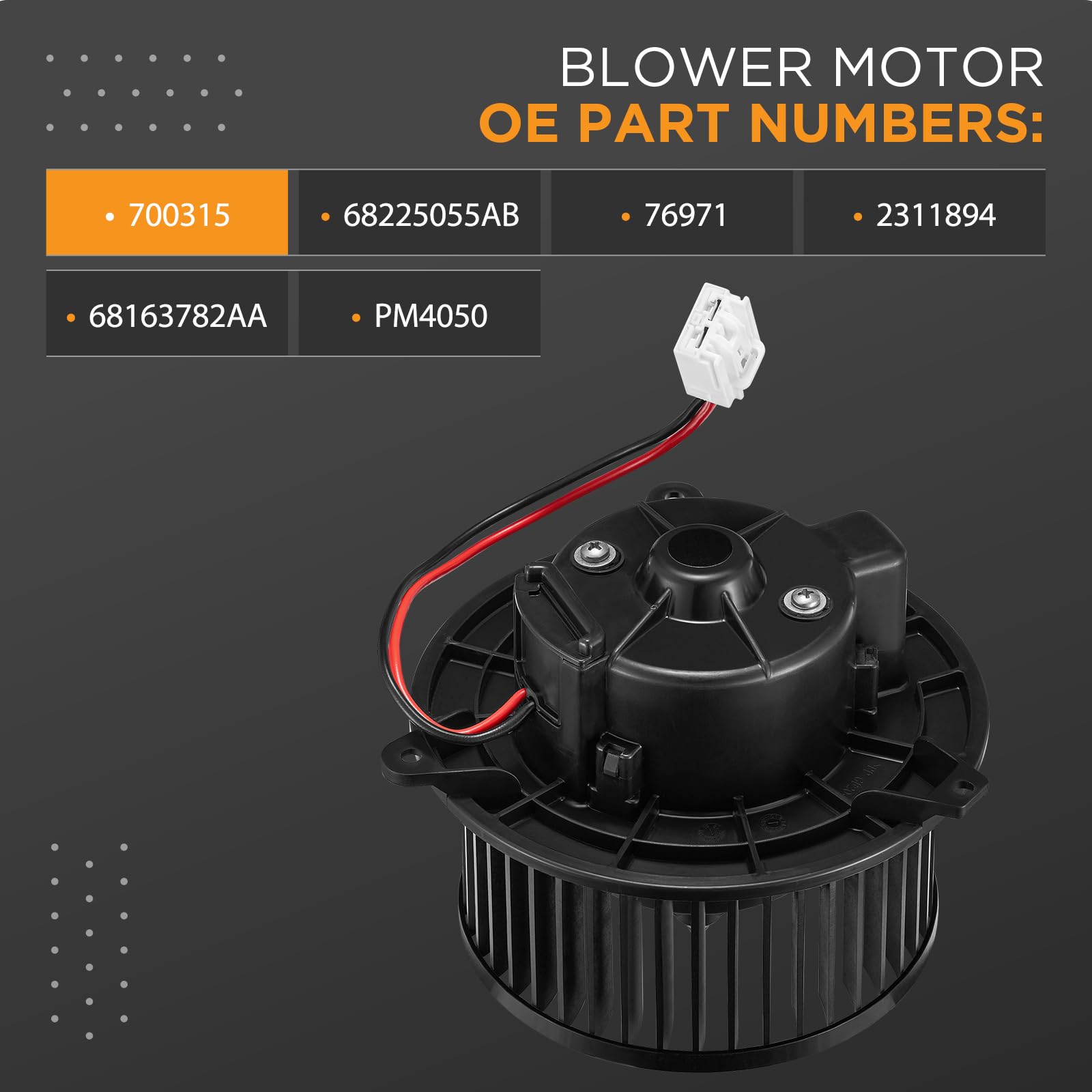 SYKRSS HVAC Blower Motor 700315 Compatible with Dodge Dart 2014 2015 2016, Heater Blower AC Fan for 68225055AB, 76971, 2311894, 68163782AA, PM4050 Blower Motor - Image 3