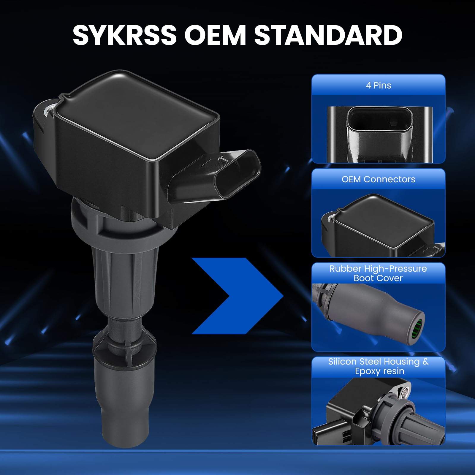 SYKRSS Ignition Coil Pack UF764 Set of 4 Compatible with Hyundai Sonata Santa Fe Sport for Kia Optima Sorento Sportage 2015 2016 2017 2018 2019 2020 2.4L 2.0L Coil Packs Replaces 273002GGA0 - Image 3
