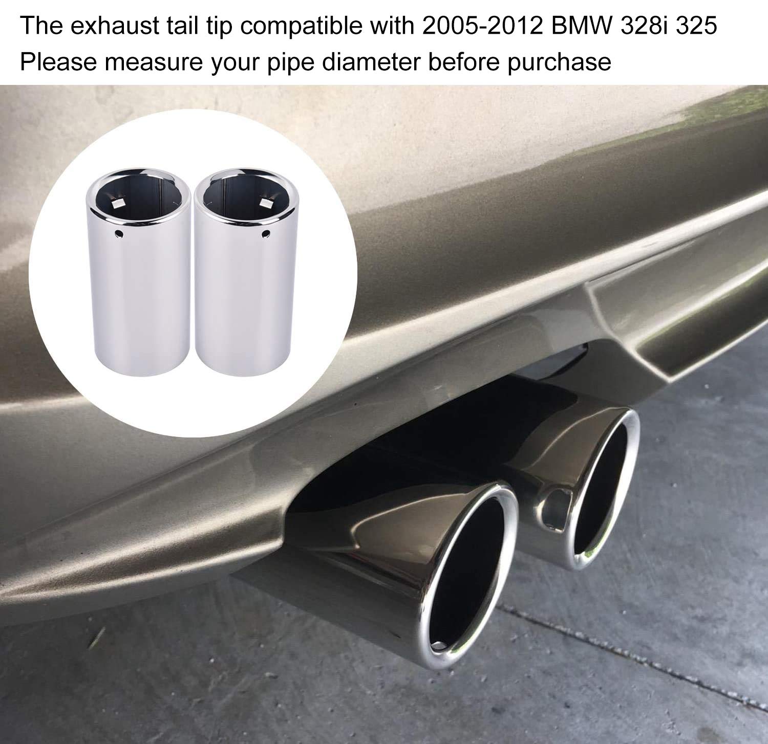 SYKRSS Pair Muffler Exhaust Tail Pipes Tips Compatible with BMW 325i 328i Silver - Image 5