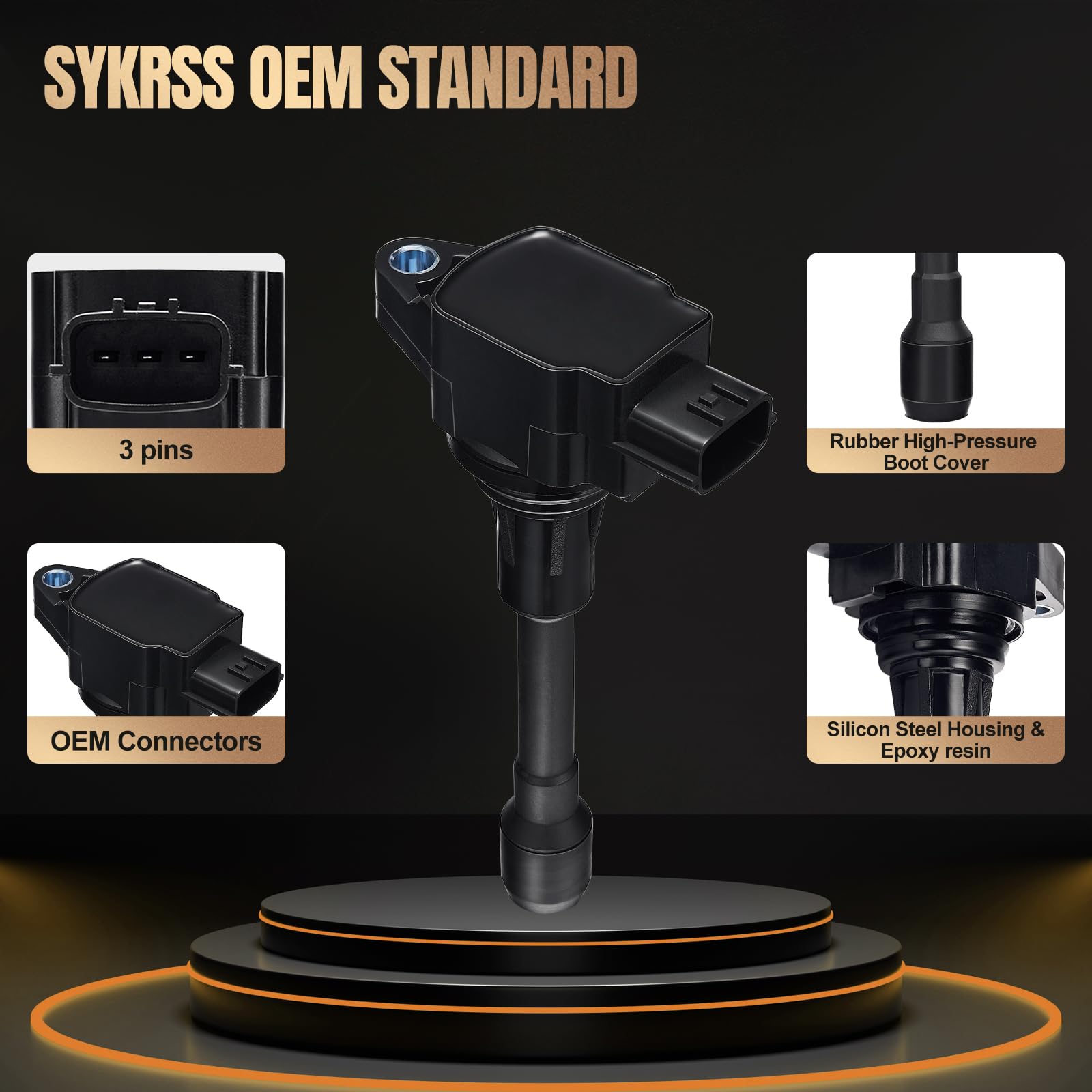 SYKRSS Set of 4 UF549 Ignition Coil Pack Compatible with Nissan Sentra Altima Cube Pathfinder Rogue Versa NV200 Compatible with INFINITI FX50 M56 QX60 1.8L 2.0L 2.5L L4 C1696 5C1753 1788369 - Image 3