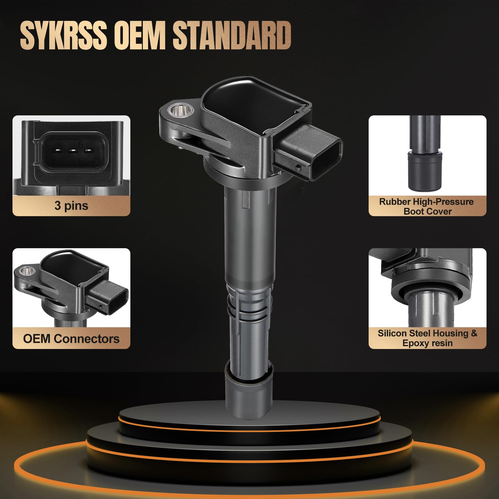 SYKRSS Set of 4 UF583 Ignition Coil Pack Compatible with Honda Civic Accord Element CR-V S2000 Compatible with Acura RSX CSX 2.0L 2.2L 2.4L L4 Replaces C1382 5C1382 UF311 - Image 3