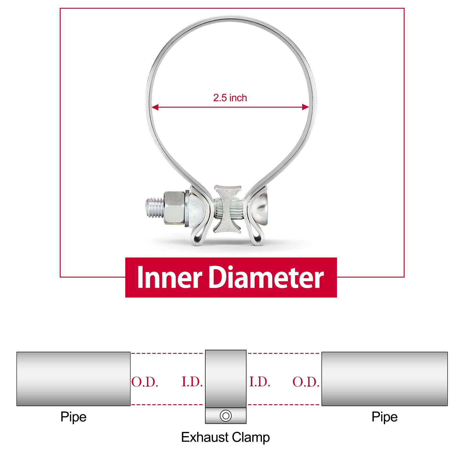 SYKRSS Stainless Steel Exhaust Clamps - 2.5" Narrow Band, Universal Fit, 2 Pcs/Pkg, Silver - Image 3