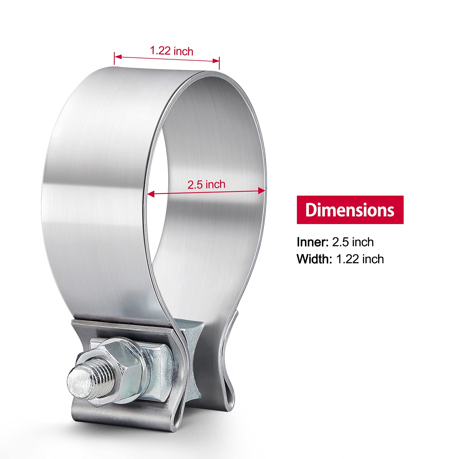 SYKRSS Stainless Steel Exhaust Clamps - 2.5" Narrow Band, Universal Fit, 2 Pcs/Pkg, Silver - Image 4