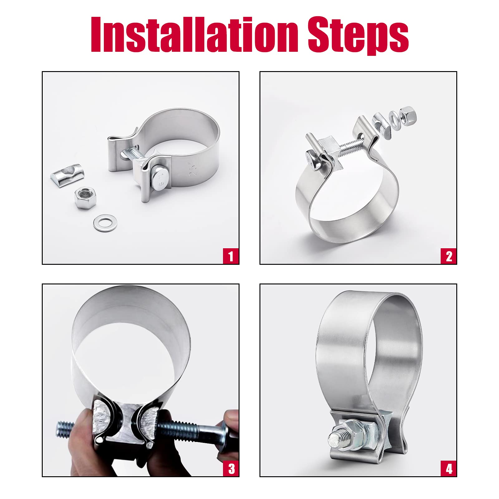 SYKRSS Stainless Steel Exhaust Clamps - 2.5" Narrow Band, Universal Fit, 2 Pcs/Pkg, Silver - Image 6