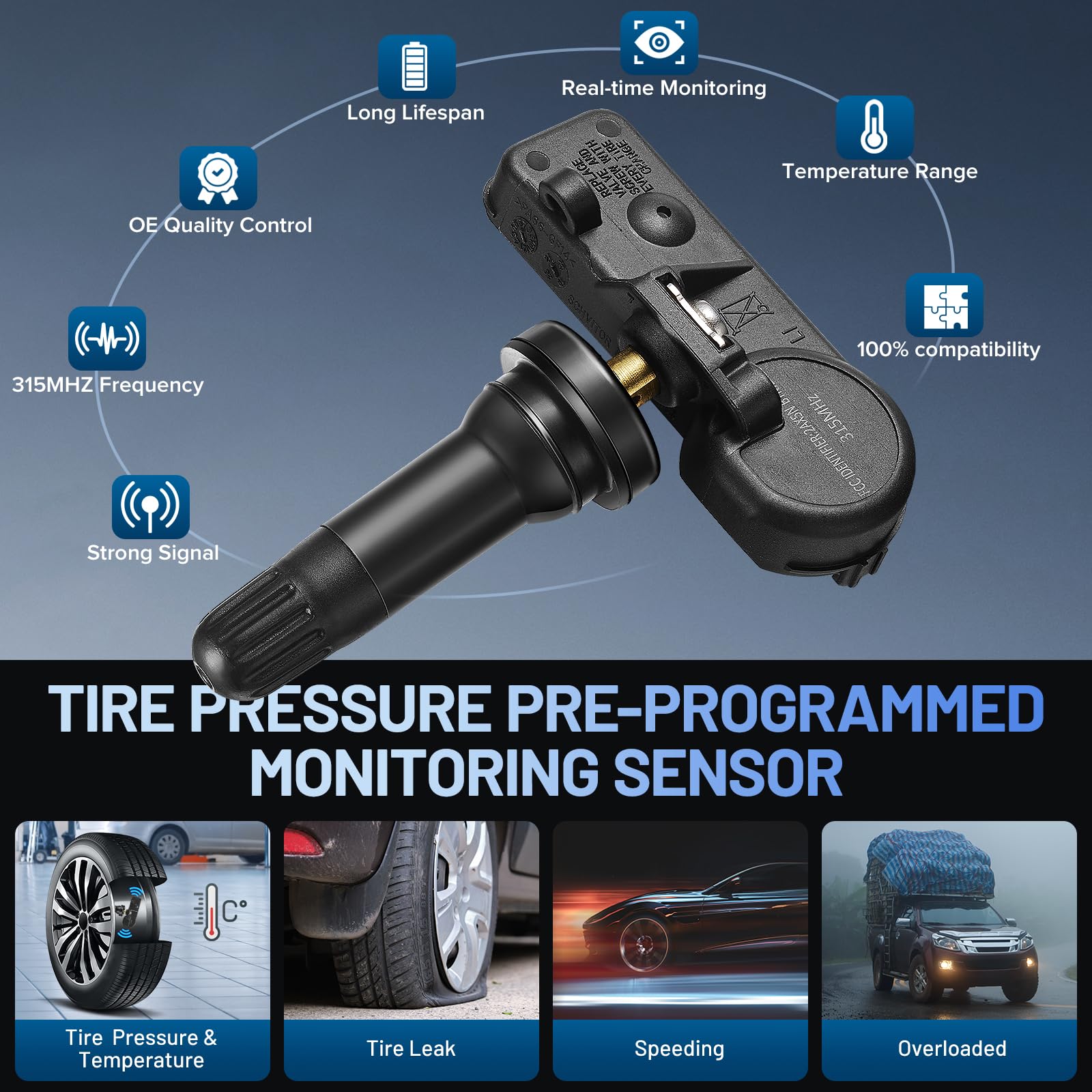 SYKRSS TPMS Sensor 28103AJ00A for GM 315Mhz Tire Pressure Monitoring Sensor Compatible with Subaru B9 Tribeca Crosstrek Forester Impreza Legacy Outback, Tire Sensor Replace# 28103AG00A (4 Pack) - Image 3