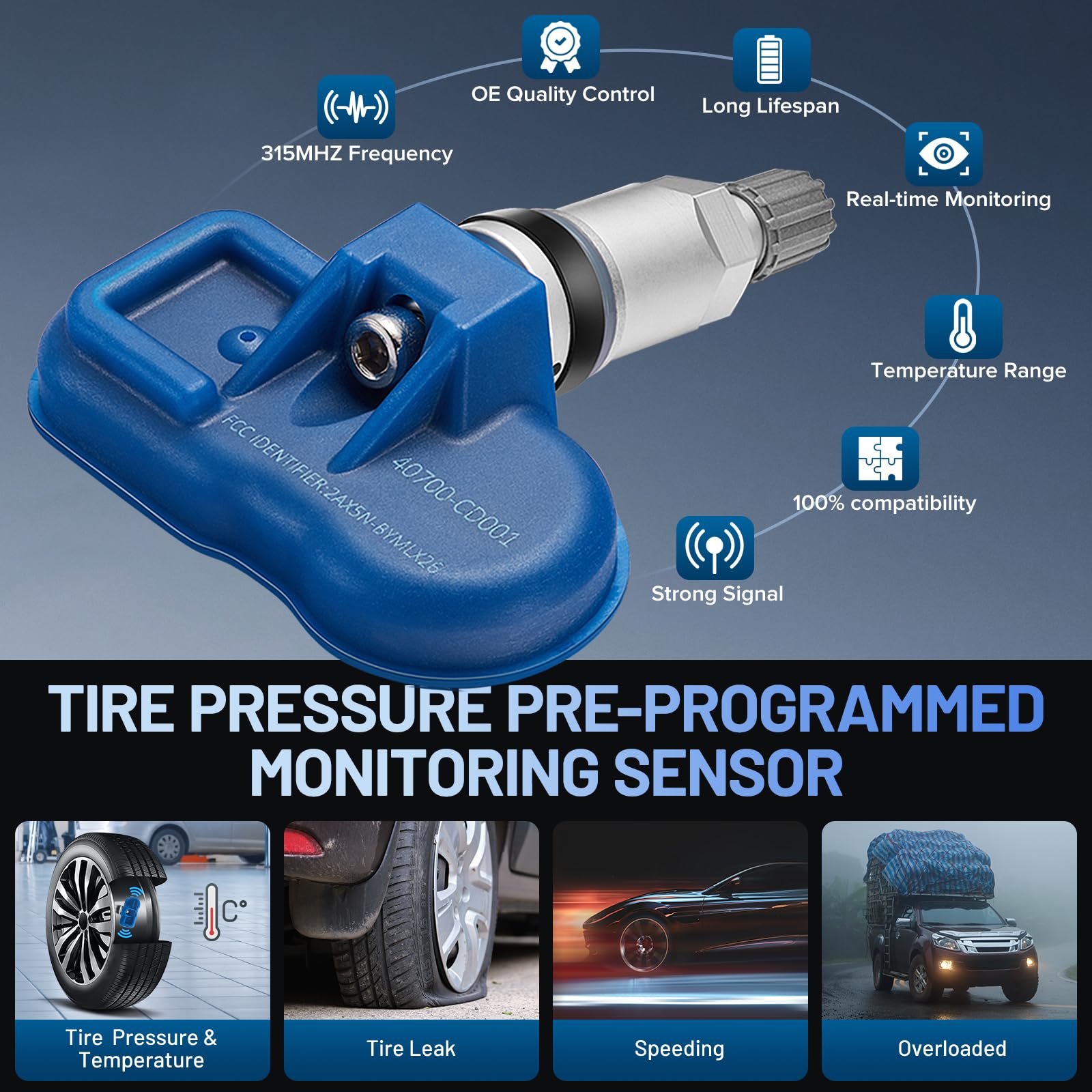 SYKRSS TPMS Sensor 40700-CD001 for 315Mhz Tire Pressure Monitoring Sensor Compatible with Nissan Altima Cube Frontier Maxima Murano Quest Xterra 03-20, Compatible Infiniti Q45 QX4 QX56 03-10 (4 Pcs) - Image 3