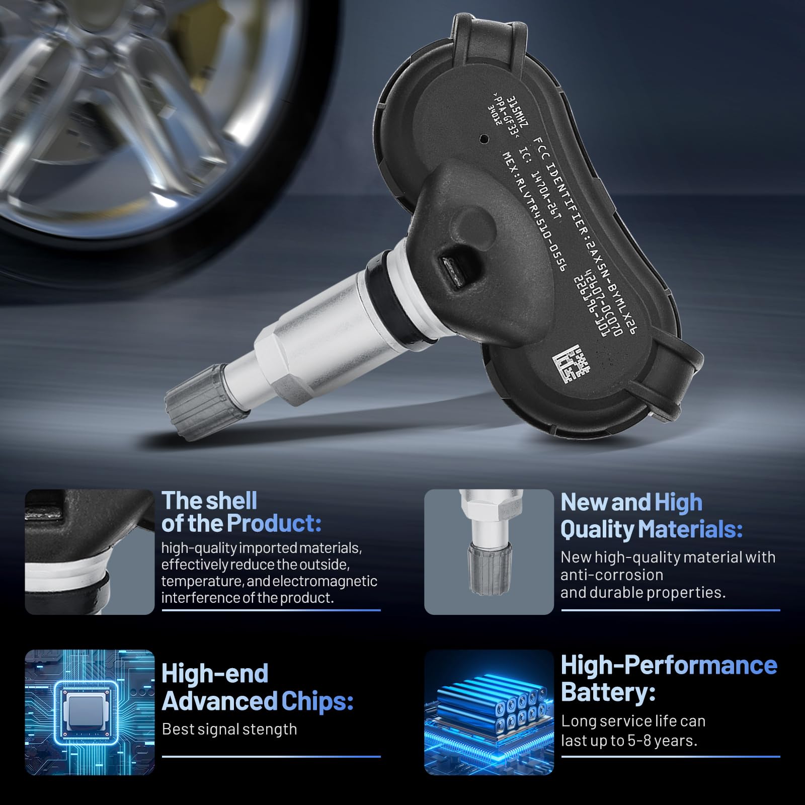 SYKRSS TPMS Sensor 42607-0C070 for GM 315Mhz Tire Pressure Monitoring Sensor Compatible with Toyota Sequoia Sienna Tundra 2007-2020, Tire Sensor Replacement for 42607-0C050, 42607-08010 (4 Pack) - Image 4