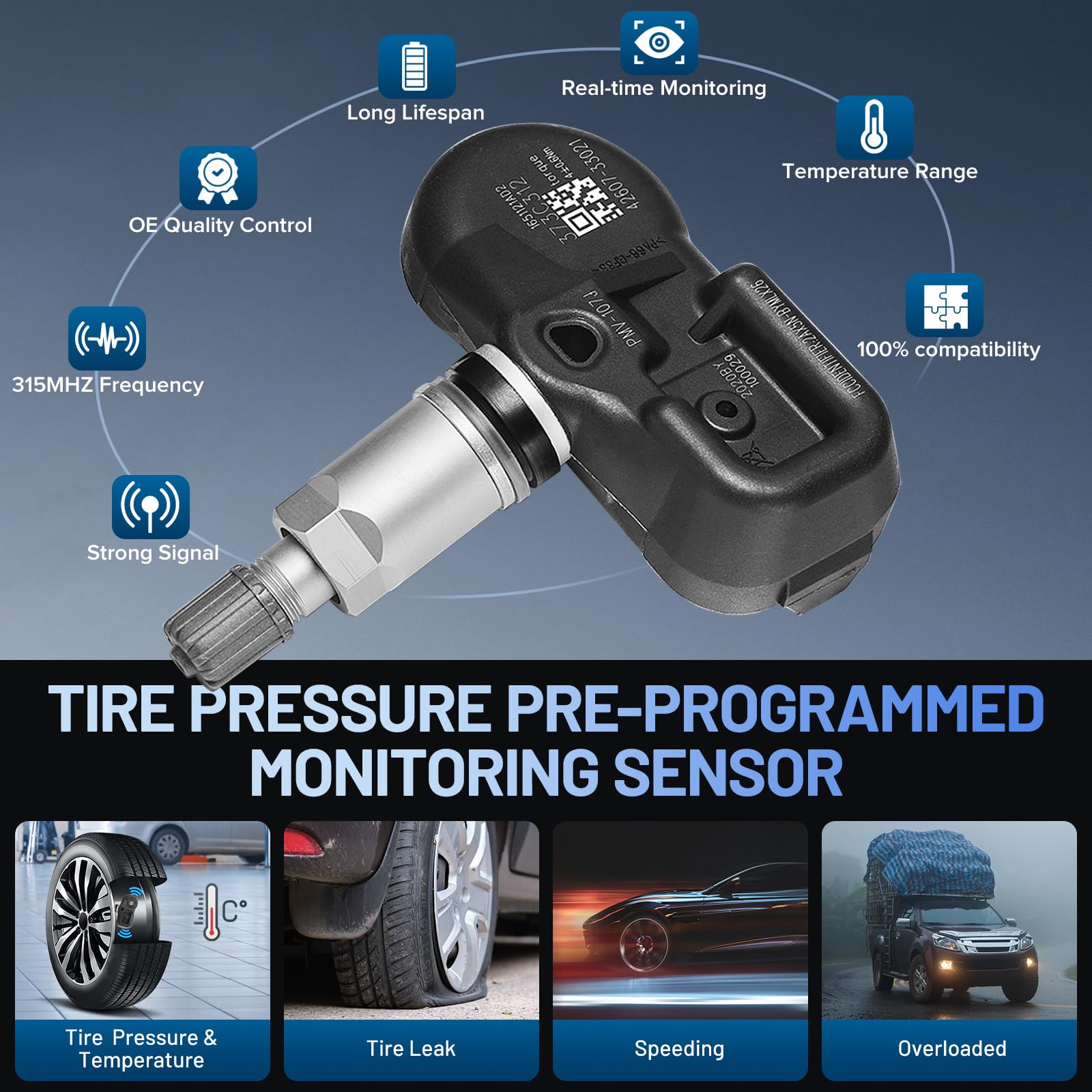 SYKRSS TPMS Sensor 42607-33021 for GM 315Mhz Tire Pressure Monitoring Sensor Compatible with Toyota RAV4 Camry 4Runner Tacoma Corolla 04-15, Compatible with Scion iQ tC xB xD 06-16 (4 PCS) - Image 3
