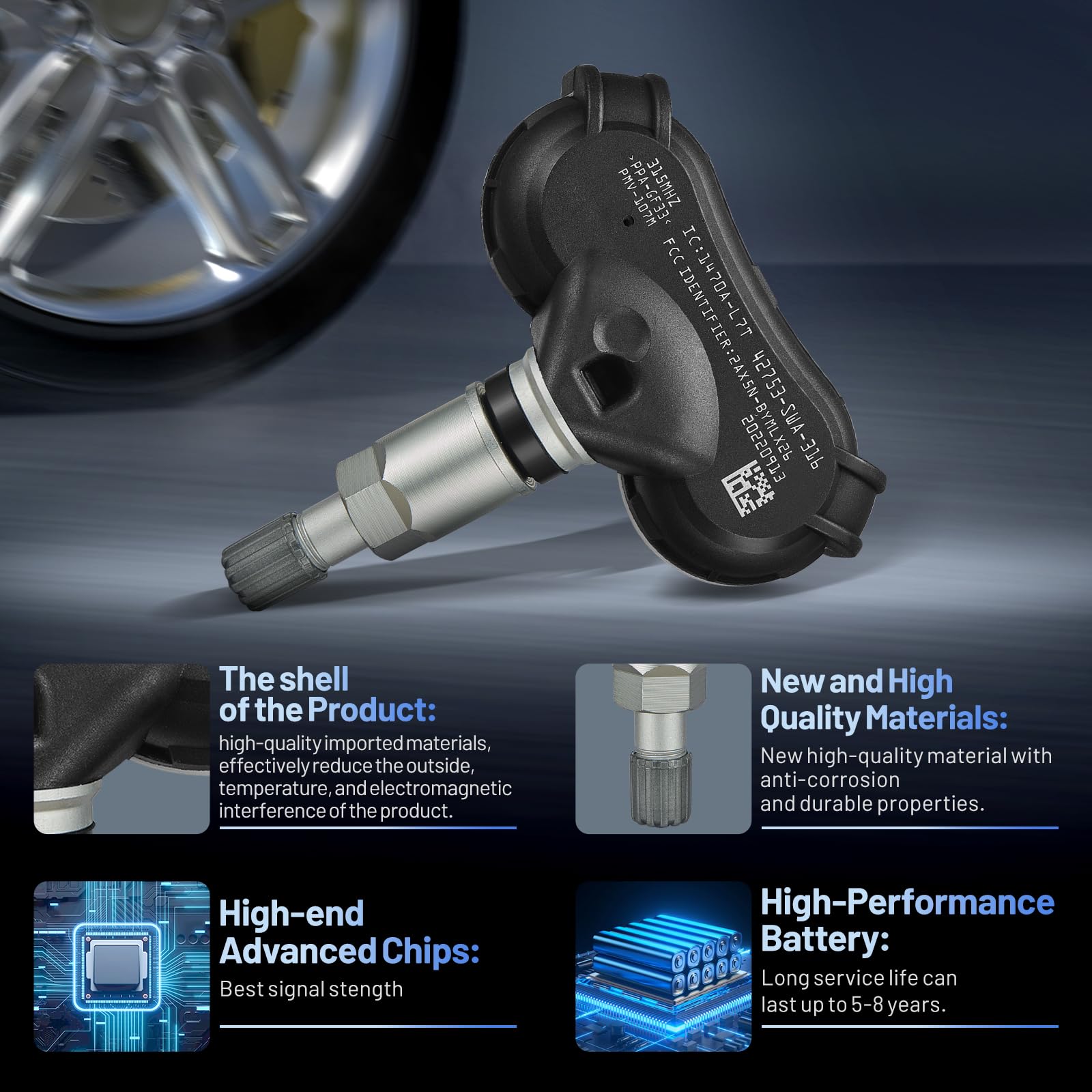 SYKRSS TPMS Sensor 42753-SWA-316 for GM 315Mhz Tire Pressure Monitoring Sensor Compatible with Honda Accord Crosstour CR-V Fit 2007-2015 Tire Sensor Replaces 42753-SWA-315 (4 Pack) - Image 4