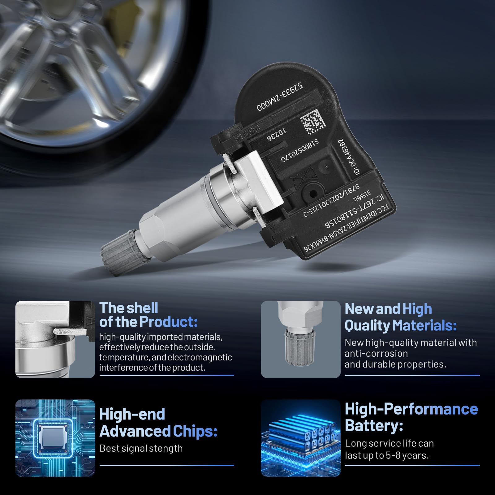 SYKRSS TPMS Sensor 52933-1M000 for GM 315Mhz Tire Pressure Monitoring Sensor Compatible with Hyundai Accent Sonata, Compatible with Kia Forte Soul, 2011-2015, Replaces for 52933-2M000 (4 Pcs) - Image 4