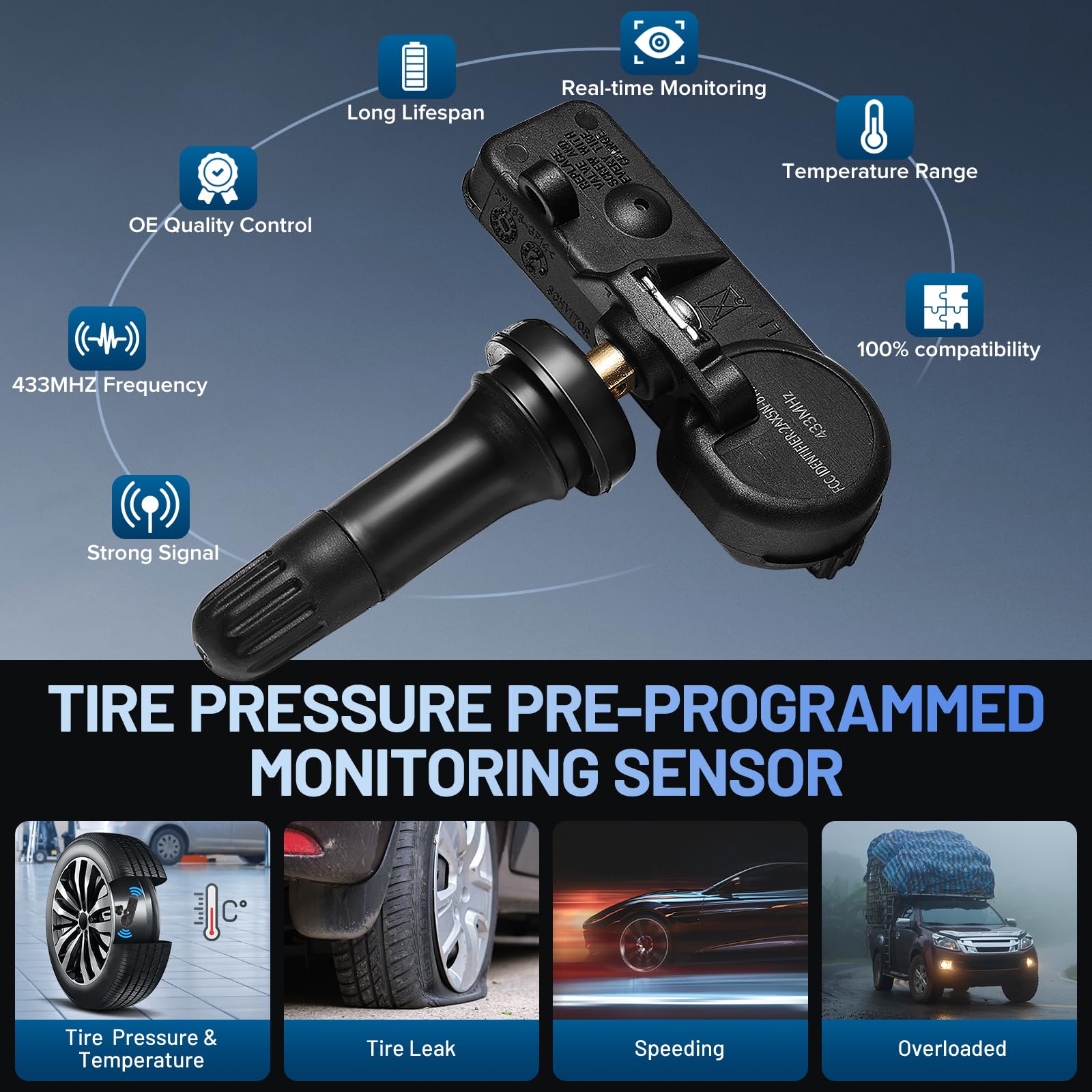 SYKRSS TPMS Sensor, 56029398AB for 433Mhz Tire Pressure Monitoring Sensor Compatible with Chrysler 300, Compatible with Dodge Challenger Durango, Compatible with Jeep Grand Cherokee (4 Pcs) - Image 3