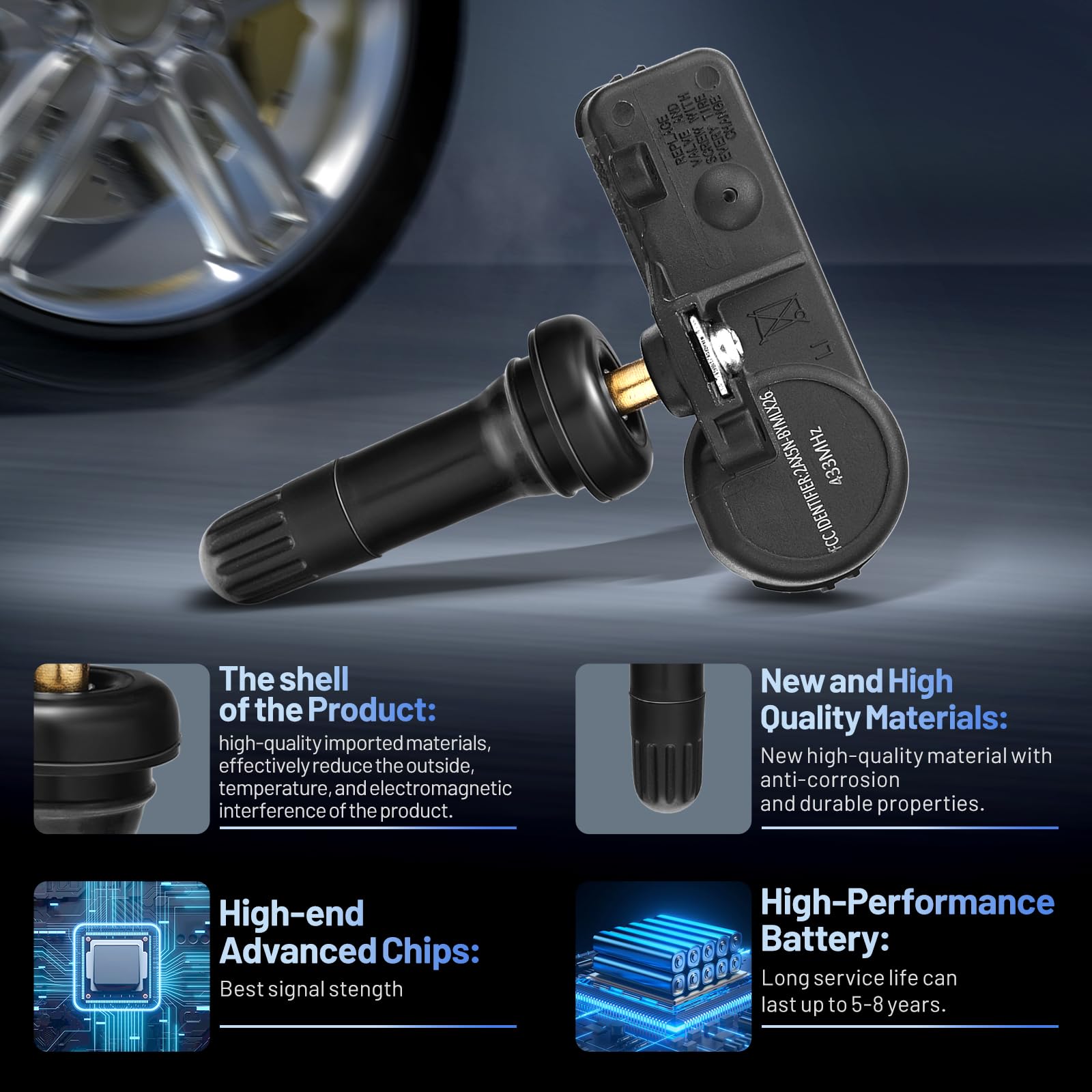 SYKRSS TPMS Sensor, 56029398AB for 433Mhz Tire Pressure Monitoring Sensor Compatible with Chrysler 300, Compatible with Dodge Challenger Durango, Compatible with Jeep Grand Cherokee (4 Pcs) - Image 4