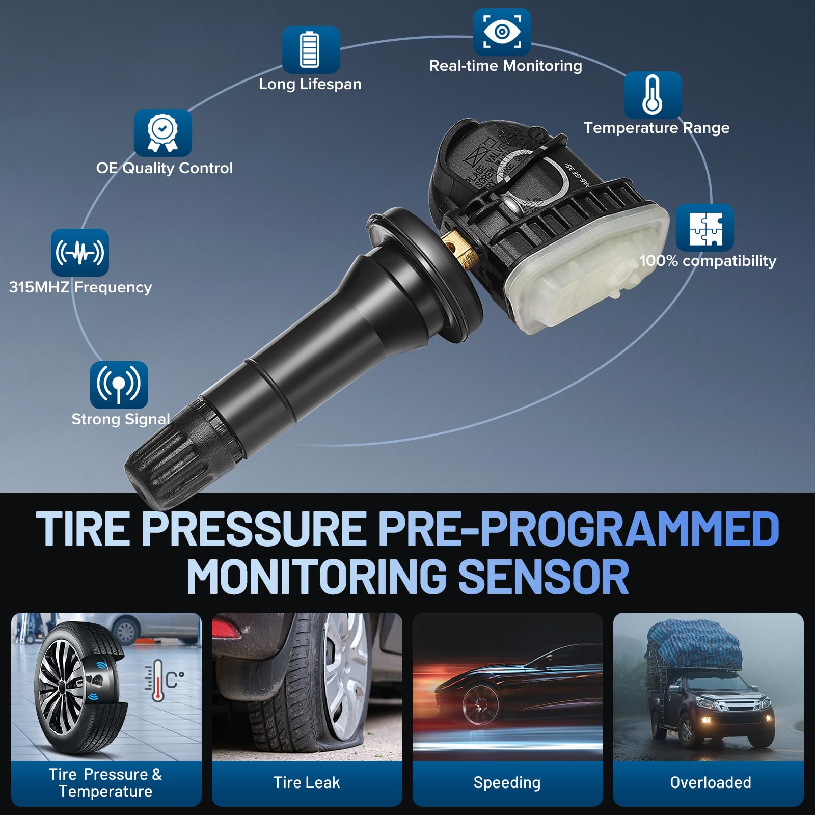 SYKRSS TPMS Sensor, F2GT1A180AB for 315Mhz Tire Pressure Monitoring Sensor Compatible with Ford F-150 Fusion Mustang, Compatible with Lincoln MKX MKZ Navigator, Replaces F2GT1A150AB (4 Pcs) - Image 3