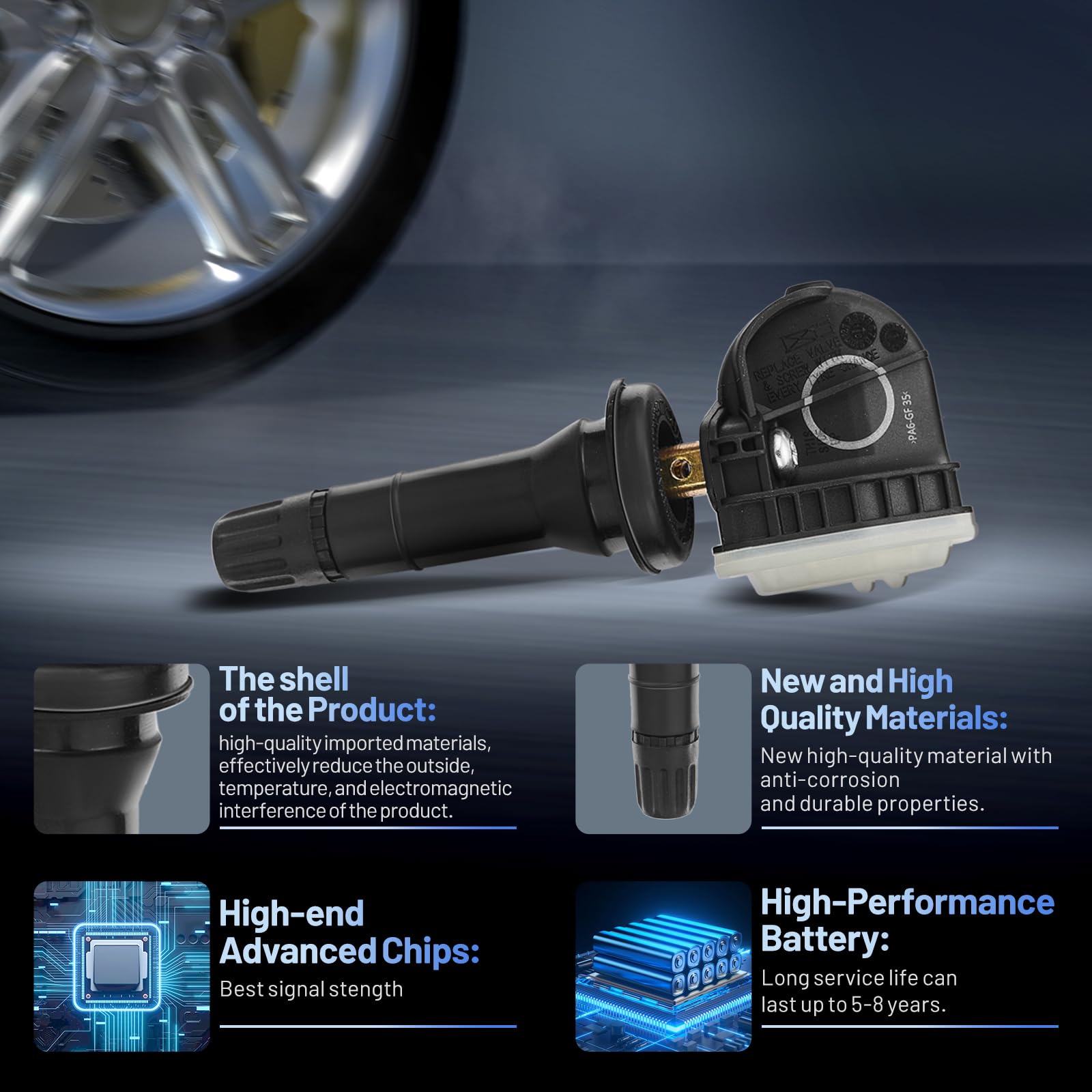 SYKRSS TPMS Sensor, F2GT1A180AB for 315Mhz Tire Pressure Monitoring Sensor Compatible with Ford F-150 Fusion Mustang, Compatible with Lincoln MKX MKZ Navigator, Replaces F2GT1A150AB (4 Pcs) - Image 4