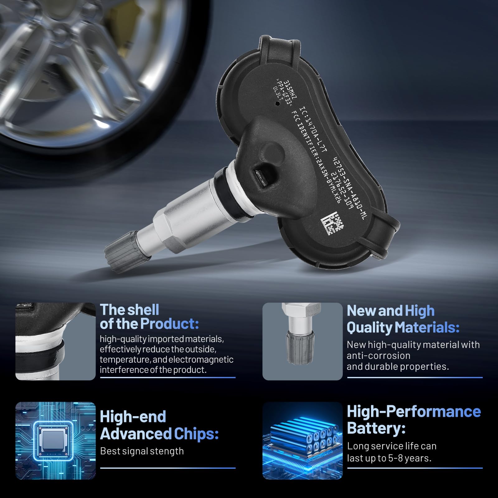 SYKRSS Upgraded TPMS Sensor, 42753-SNA-A81 for GM 315Mhz Tire Pressure Monitoring Sensor Compatible with Acura CSX, Compatible with Honda Civic CR-Z Odyssey, Replaces for 42753-TR3-A81 (4 Pack) - Image 3