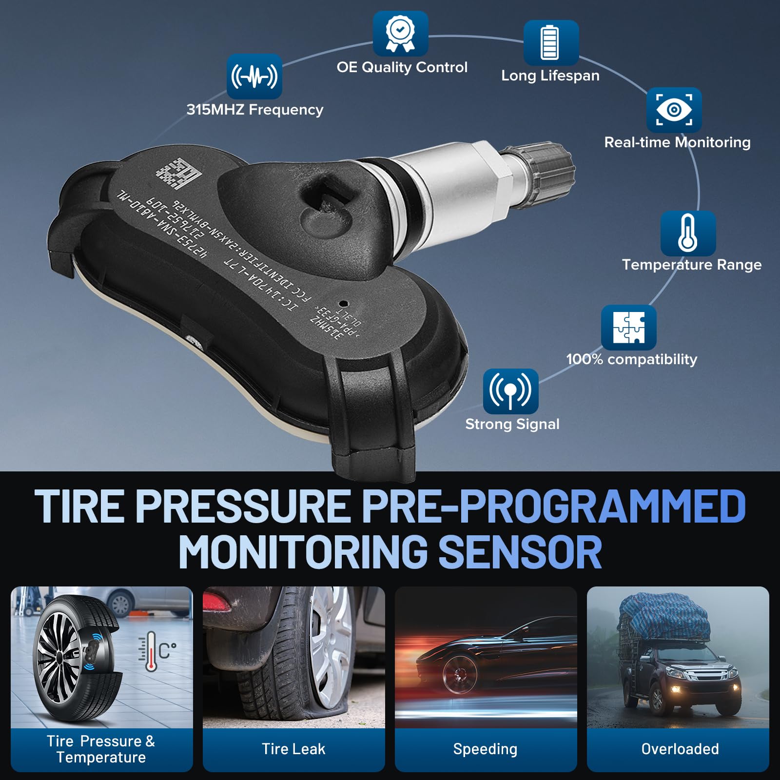 SYKRSS Upgraded TPMS Sensor, 42753-SNA-A81 for GM 315Mhz Tire Pressure Monitoring Sensor Compatible with Acura CSX, Compatible with Honda Civic CR-Z Odyssey, Replaces for 42753-TR3-A81 (4 Pack) - Image 4