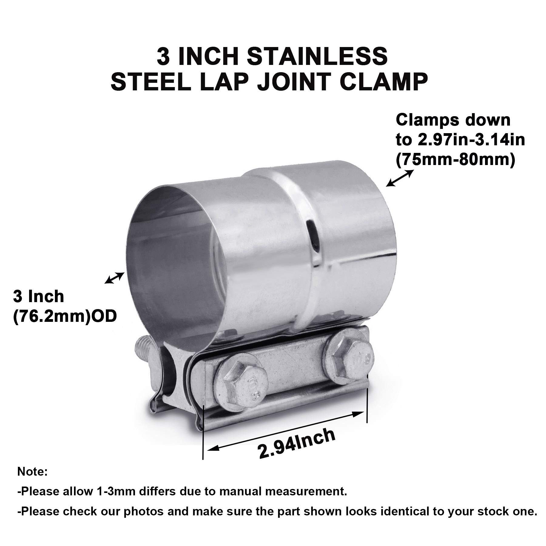 ZFBB 3.0" Lap Joint Band Clamp Exhaust Clamps Pipe Parts Stainless Steel 2Pcs - Image 3