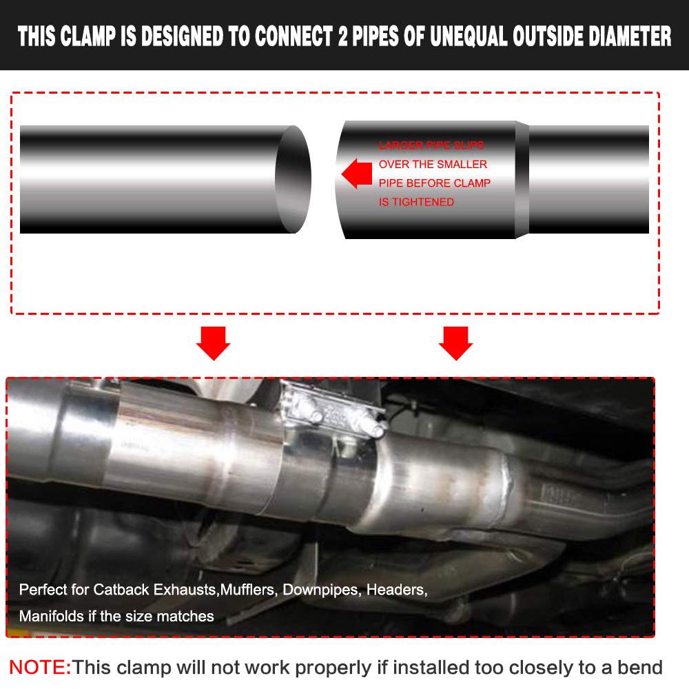 ZFBB 2.5" Lap Joint Band Clamp Exhaust Clamps Pipe Parts Stainless Steel 2Pcs - Image 4
