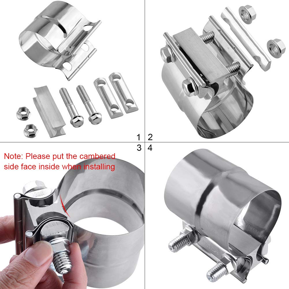 ZFBB 2.5" Lap Joint Band Clamp Exhaust Clamps Pipe Parts Stainless Steel 2Pcs - Image 5